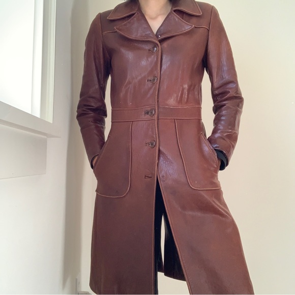 Danier Jackets & Blazers - Vintage Danier Brown Leather Trench Coat w/ Patch Pockets
